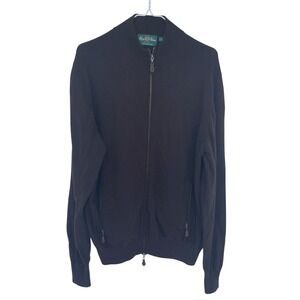 Brown Alan Paine Super Geelong Knit Full Zip Sweater Lambswool Made in England M